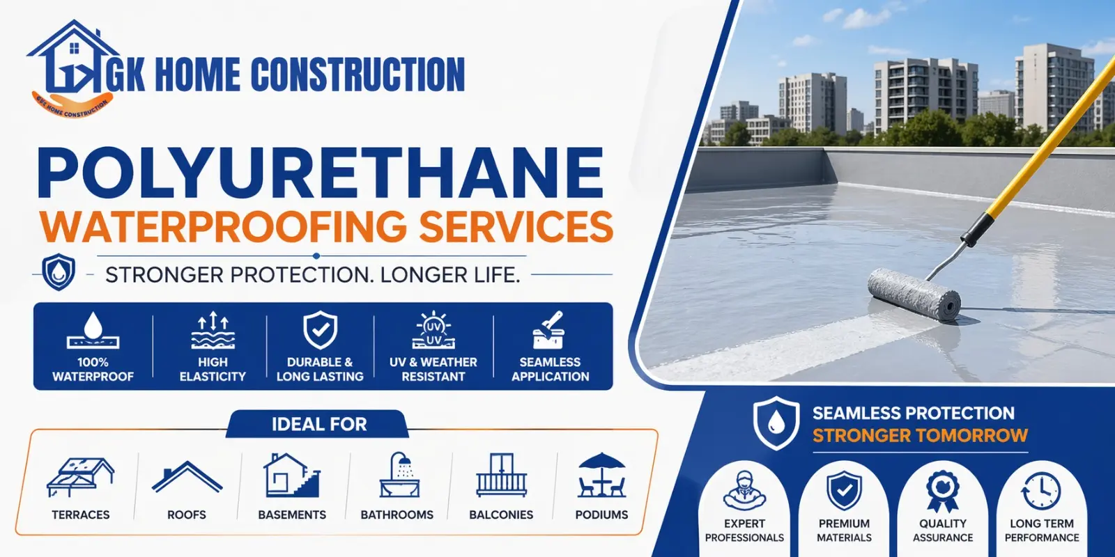 Polyurethane waterproofing services in GK Home Construction